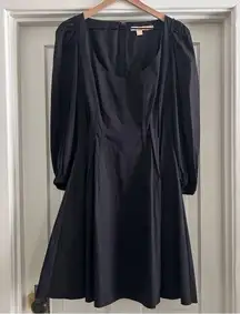 Brock Collection Scoop Neckline Classic Black Mini Dress with Puff Sleeves