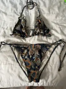 Navy Paisley Triangle Bikini Set