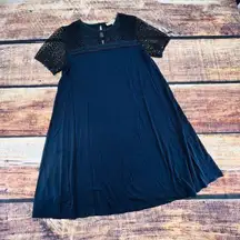 Ann Taylor Loft Lace Dress Small Navy Blue Short Sleeve Keyhole Flowy A-Line