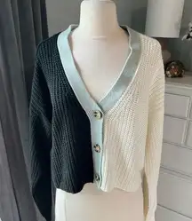 Cardigan Black White Gray Color Block Acrylic Sweater True Craft Women Large New