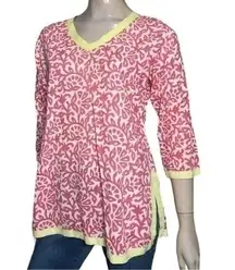 Gretchen Scott Women’s Size S Pink White Yellow Trim V-Neck Swim Cover Up Tunic
