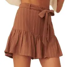 NWT Promesa Skort Mocha Pinstripe Dropwaist Ruffle Tie Front Size Medium NEW