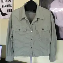 Shein Green Corduroy Button-Up Cropped Jacket