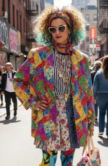 80s 90s Vintage Caron Chicago Colorful Art To Wear Blazer Jacket Women’s Size 16