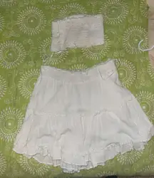 White Two Piece Skirt Top Set