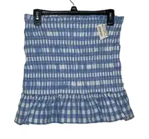 Impeccable Pig Women Skirt Lined Check Ruffle Hem Elastic Waist‎ Blue Medium NWT