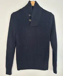 NEW H&M Navy Blue Fisherman Sweater Shawl Collar Long Sleeve Preppy Wool Winter