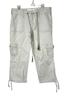 Aeropostale Y2K Light Beige‎ Linen Blend Drawstring Capri Cargo Style Pants 1/2