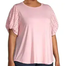 Cooper & ella Eyelet Sleeves Blouse - Pink - 2X