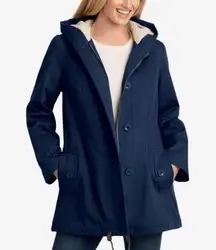 Woman Within Women’s Sherpa-Lined Hooded Parka Jacket in Navy size 26W