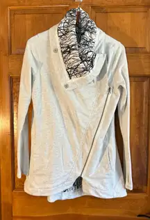 Lululemon Method Wrap Heather Ghost Print Asymmetrical Zip/Snaps/Pockets/Sz 10