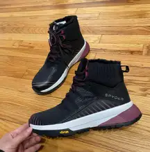 Summit Fur Leather Waterproof Hiking High Top Vibram Outsole Slip resistant lightweight superior comfort Combat Gray Maroon Accents Trail Running Snow Winter Versatile Women's Ankle Boots Size 9