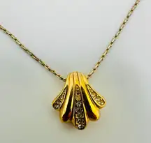 Vintage Christian Dior Gold Rhinestone Pendant Necklace Germany CD Logo