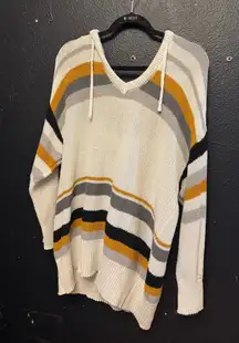Maurices V-Neck Cable Knit Sweater with Cream, Gray, and Gold Stripes Size 2X