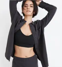 Madewell Womens Shacket Medium Black Fleece Button Up Fleecelayer Shirt Jacket