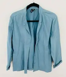 size L Blazer Light Blue Cotton/Spandex 4 button Stand up collar