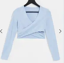 ASOS yoga long sleeve wrap crop top cotton light blue us 2
