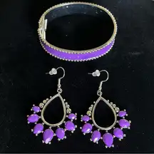 NEW Earrings and cuff bracelet matching Set, custom Jewelry, purple