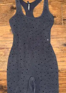 SKIMS Outdoor Rhinestone Mid Thigh Romper One Piece Small Black/Dark Gray NWOT