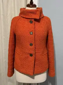 Tulle Women Anthropologie Orange Textured Patterned High Neck Buttondown Coat S