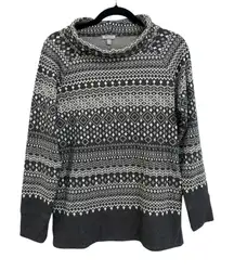 T by Talbots Womens Fair Isle Knit Cowl Neck Long Sleeve Sweater Gray Size XS