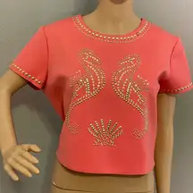 for Riachuelo Coral Croptop With Gold Detail Zipped Back Size Large (G)