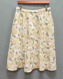 FLAX Linen Midi Skirt Floral Print L