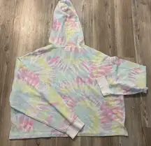Victoria’s Secret size XL Rainbow Pastel tie dye cropped mesh  hoodie chest