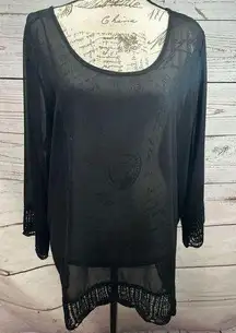 Fashion to Figure 3X black sheer blouse with lace pattern trim around blouse NWT