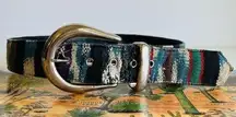 Vintage 90s Southwestern Woven USA Made Chunky Silver Buckle Belt - S