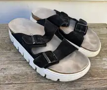 Birkenstock Papillio Arizona Platform Black Suede Slide Sandals Size 41 L10 M8