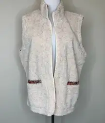 Orvis Fleece Vest Oatmeal Tapestry Trim Sz Large