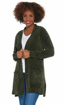 NWOT  Olive Green Chenille Open Front Cardigan Sweater Size SP