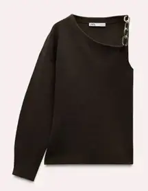 NWT Zara Chocolate Off-Shoulder Sweater with Chain Accent