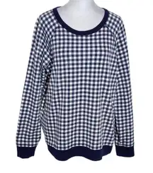 Draper James Navy and White Gingham Sweatshirt Size Large Navy Check Pullover