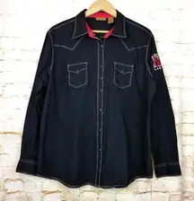 Wrangler NFR Western Shirt Women XL Black Snap Button Rodeo Vegas 2015 Cowgirl