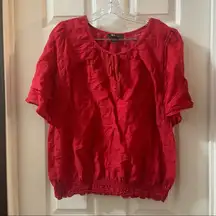 Style & Co Red-Pink Scoop Neck Short Sleeve Blouse