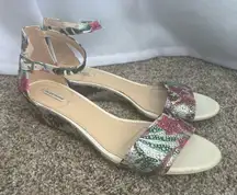 Alex Marie glitter crystal bling flower floral sandal shoes wedge heel strap 9‎