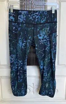 Lululemon Run Leggings Womens Top Speed Crop Blue Green Floral Backdrop Size‎ 4
