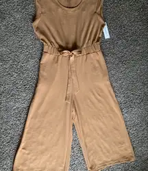 Calvin Klein tie-waist wide leg jumpsuit camel tan size 14 NWT