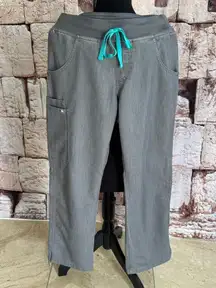 FIGS TACTICAL Gray SCRUBS Pants with Teal Drawstring SIZE SMALL no flaws