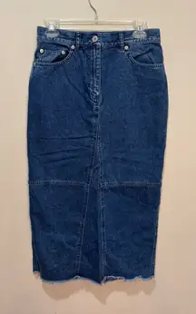 Lauren Jeans Co. Ralph Lauren Denim Midi Skirt Frayed Hem‎ Size 10P