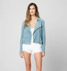 BlankNYC Brickwall Ocean Wave Blue Faux Suede Moto Jacket XS NWT