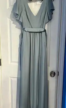 David's Bridal  Bridesmaid Dress Flutter Sleeve F20347 Dusty Blue Size 0