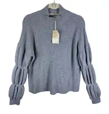 Hem & Thread NWT Gray Ribbed Knit Long Bubble Sleeve Mock Neck Sweater Size L