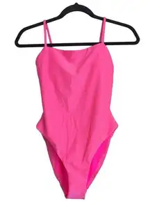 AQUA Swim Shimmer Square Neck One Piece Swimsuit Pop Pink XS