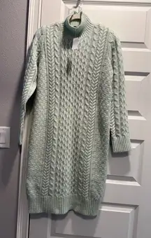 NWT Ann Taylor Mint Green Cable Knit Sweater Dress Medium