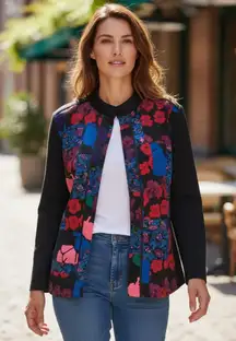 Goldwater Creek Sateen Floral Patchwork Pattern Japanese Style Jacket L