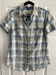 Ryan Michael Womens Medium Linen Blend Pearl Snap Short Sleeve Western