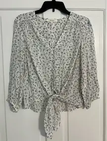 Haver & Blair blue floral cottage core tie front top blouse